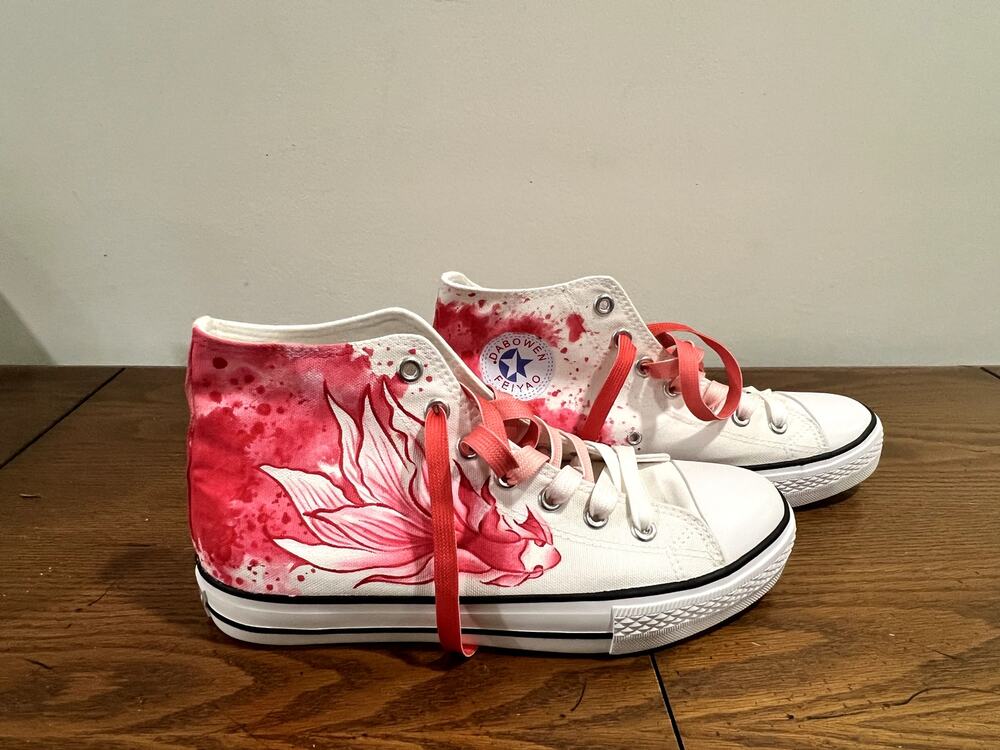 NWOT Hand Painted High Top Sneakers - Coral Fish - Size 11